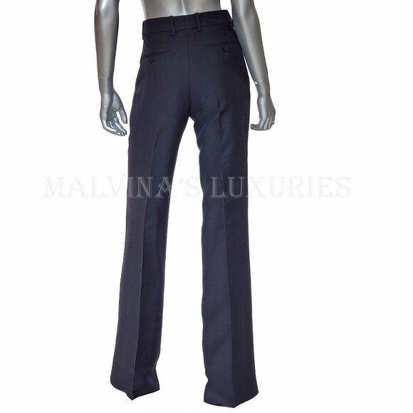 GUCCI PANTS BLACK SILK WOOL CREASED TROUSERS w LOGO BUTTON sz IT 44 US 8 - Picture 8 of 14